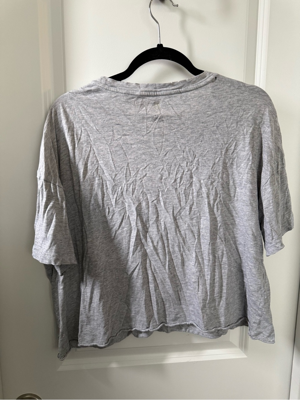 aerie Light Gray Cropped Tee with Pink Star Details - Picture 4 of 5